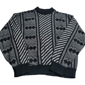 VINTAGE Atlantic Traders Black and‎ White Sweater Men's XL